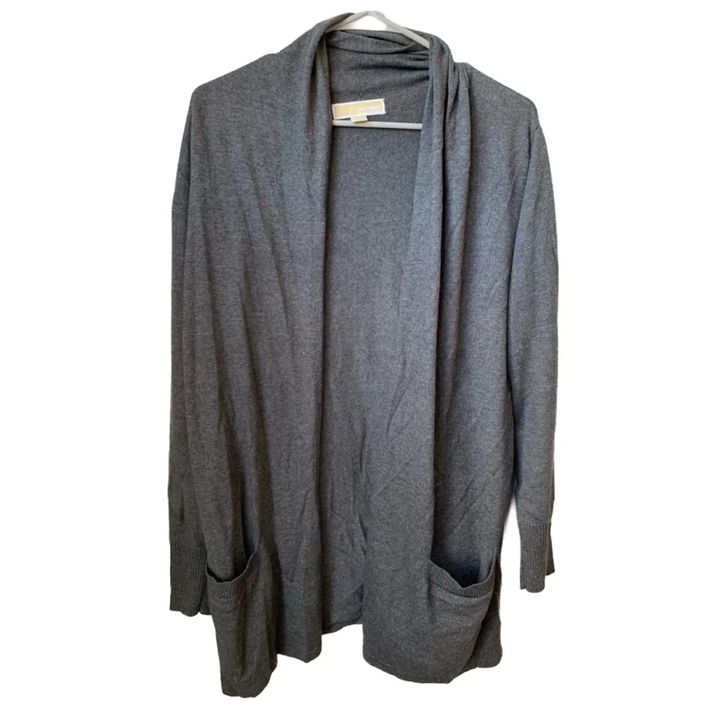 MICHAEL KORS  Women’s Gray Heather Long Sleeve Open Front Duster Kimono